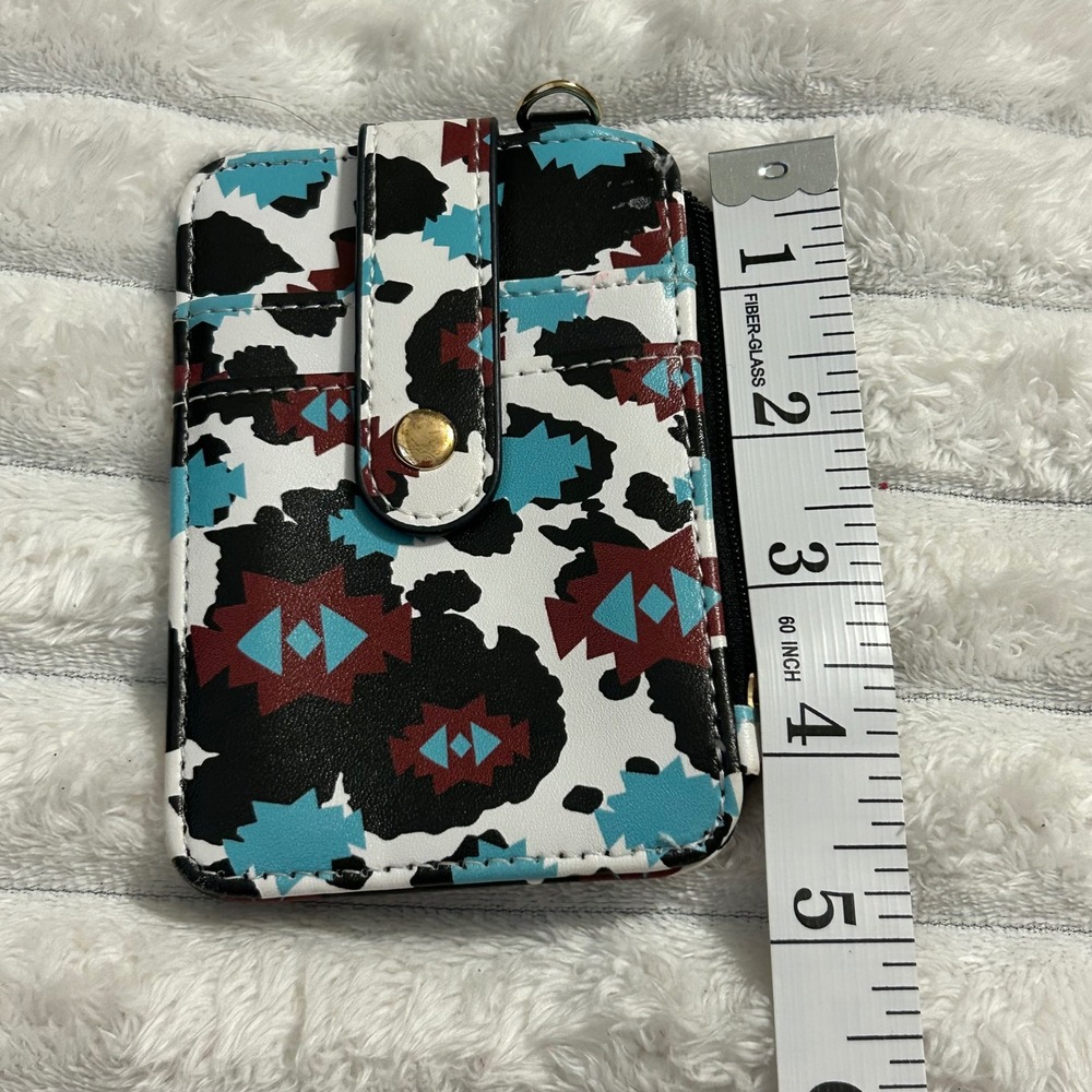 Cow Print Aztec Southwestern Card Holder Wallet‎ Pouch Zipper ID Window